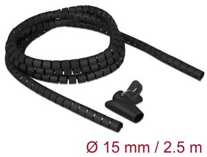 Delock spiralslange til kabelhåndtering med aftrækkerværktøj 2,5m x 15mm – sort