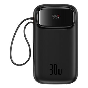 Baseus QPow 2 20000mAh 30W powerbank med 2 innebygde USB-C kabler – sort
