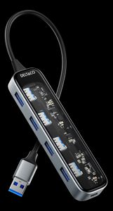 USB-A hub med 4 porter, 5 Gbit/s – transparent