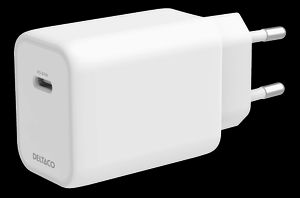 Deltaco USB-C GaN -seinälaturi 67W – Valkoinen