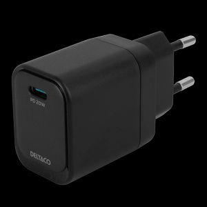 Deltaco USB-C -seinälaturi – 20 W, musta