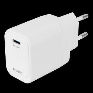 Deltaco USB-C -seinälaturi 20 W PD – Valkoinen