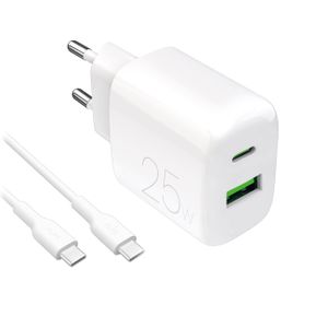 Puro PROLITE 25W USB-A / USB-C vegglader med USB-C kabel, hvit