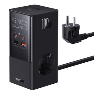 Baseus 6-i-1 Bordoplader PowerCombo Tower Strømskinne 100W - Sort