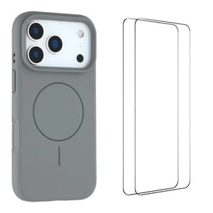 iPhone 18 Pro Max MagSafe -yhteensopiva kuori kahdella näytönsuojalla - harmaa
