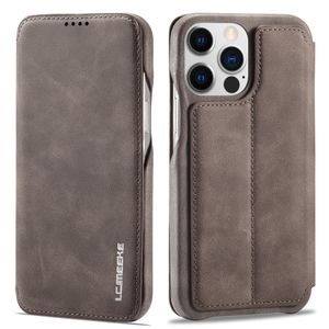 LC.IMEEKE iPhone 14 Pro Max Wallet Cover Card Holder Stand - Dark Brown