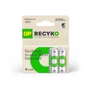 GP ReCyko Genopladelige AA-Batterier 2100mAh NiMH 1,2V 4-pak