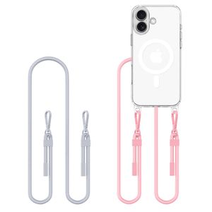 Tech-Protect FlexAir Chain MagSafe Cover + 2 Bærestropper til iPhone 16 - Lyserød/Grå