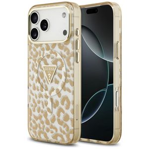 Guess Leopard Glitter Triangle Logo MagSafe -kuori  iPhone 17 Pro/18 Pro:lle - Ruskea