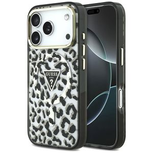 Guess Leopard Glitter Triangle Logo MagSafe -kuori  iPhone 17 Pro/18 Pro:lle - Musta