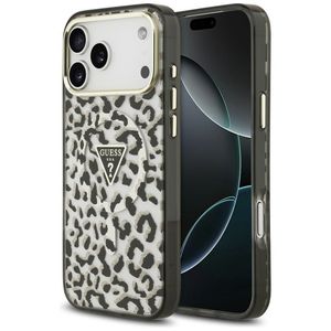 Guess Leopard Glitter Triangle Logo MagSafe -kuori  iPhone 17 Pro Max/18 Pro Max:lle - Musta