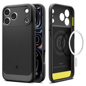 Spigen Rugged Armor MagSafe -kuori till iPhone 18 Pro/17 Pro - Musta