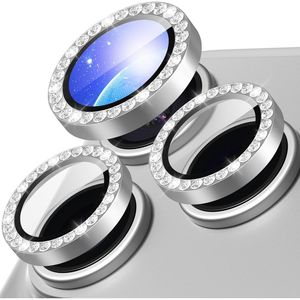 iPhone 18 Pro Maxin linssisuoja karkaistusta lasista, metallirengas strassilla - hopea