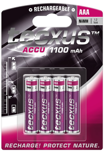 Tecxus Oppladbar Ni-MH Batterier AAA, 1.2V, 1100mAh, 4-pakke