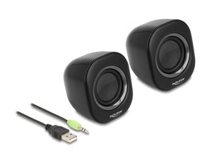Delock Mini Stereo PC -kaiutin USB-A/3,5 mm plugi – musta/harmaa