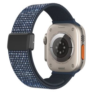 Apple Watch 49/46/44/42mm Klockarmband i Nylon med Strass - Mörkblå