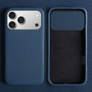 iPhone 18 Pro Max/17 Pro Max Deksel MagSafe Ekte Skinn – Blå