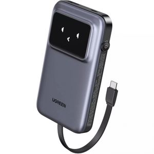 Ugreen Uno Powerbank med indbygget USB-C kabel 10000 mAh, 30W PD - Grå