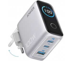 Anker Smart Display Vægoplader 100W, 1x USB-A / 2x USB-C – Sølv