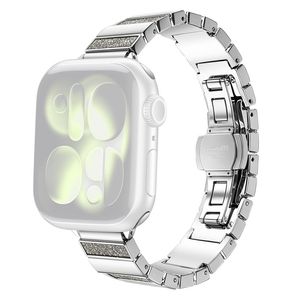 Apple Watch 49/46/44/42mm Ruostumattomasta teräksestä valmistettu kellonranneke glitterillä - Harmaa
