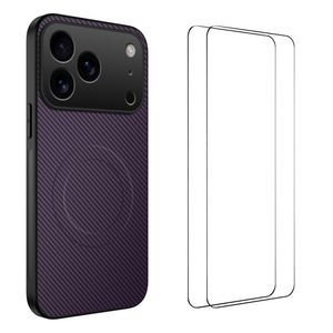 iPhone 18 Pro Kolfiber MagSafe-skal med stativ och 2x skärmskydd - Blå