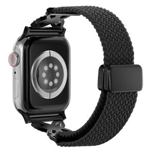 Apple Watch 42/41/40/38mm Flätat Klockarmband i Nylon med Strass - Svart