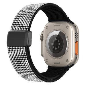 Apple Watch 49/46/44/42mm Klockarmband i Nylon med Strass - Svart/Vit