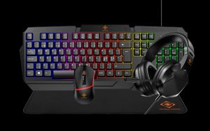 Deltaco Gaming 4-in-1 -pelipaketti, jossa kuulokkeet, näppäimistö, hiiri ja hiirimatto - RGB/musta