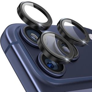 iPhone 18 Pro Linsebeskytter Herdet Glass Metallring - Svart
