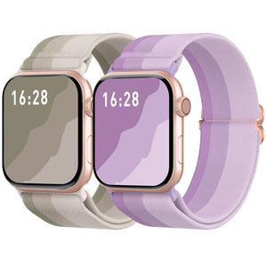 AHASTYLE WE26 Apple Watch 42/41/40/38mm Klockarmband i Nylon, 2st - Beige/Lila