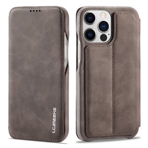 LC.IMEEKE iPhone 15 Pro Wallet Cover Card Holder Stand - Dark Brown