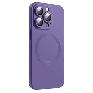 iPhone 15 Pro MagSafe-yhteensopiva Liquid Silicone Kuori + Linssinsuoja - Tumma violetti
