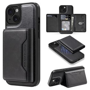 iPhone 15 Magnetic Wallet Case with Detachable Card Holder - Black