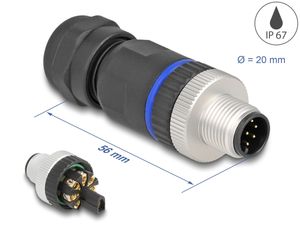 Delock M12-liitin A-koodattu 8-nastainen urosliitin ruuviliitännällä – musta