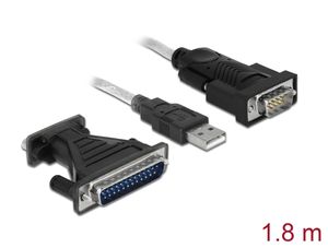 Delock-sovitin USB-A 2.0 - 1 x sarjaliitäntä DB9 RS-232 + DB25-sovitin