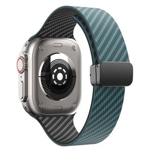 Apple Watch 42 / 41/ 40 / 38mm Klockarmband kolfibertextur - Turkos/Svart