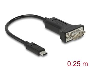 Delock-sovitin USB-C - 1 x sarjaliitäntä RS-232 D-Sub 9-nastainen urosliitin muttereilla, 0,25 m