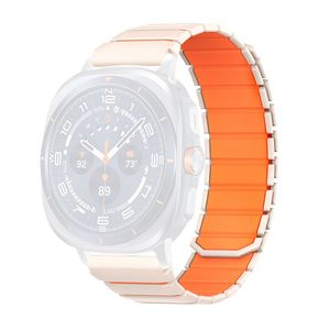 Samsung Galaxy Watch9/9 Classic/8/8 Classic Tofarget magnetisk silikon klokkerem - Hvit/oransje