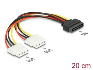 Delock Strömkabel SATA 15-pin till 2 x 4-pin Molex hona 20cm