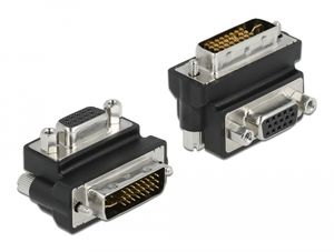 Delock DVI-VGA-sovitin, 90° kulmassa, musta