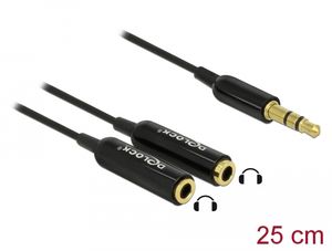 Delock Äänijakajakaapeli 3,5 mm AUX uros - 2 x naaras 3-pin 25 mm - musta
