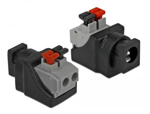 Delock adapter DC 5,5 x 2,1 mm hun-til terminalblok med trykknap 2-benet