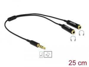 Delock Äänijakajakaapeli 3,5 mm AUX uros - 2 x naaras 4-pin 25 mm - musta