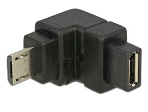 Delock-adapter USB 2.0 Micro-B hann til Micro-B hunn vinklet nedover – svart