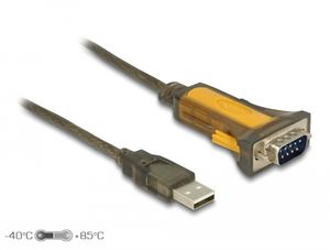 Delock-sovitin USB-A 2.0 uros - sarjaliitäntä RS-232 DB9, laajennettu lämpötila-alue