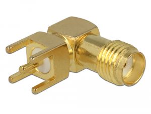 Delock SMA-liitin 90° piirilevylle – Kierteen pituus 5 mm