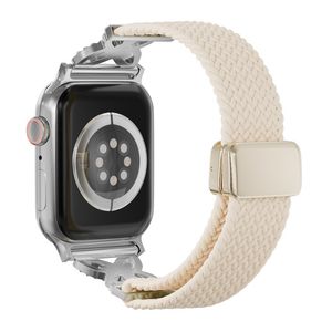 Apple Watch 49/46/44/42mm Flätat Klockarmband i Nylon med Strass - Vit