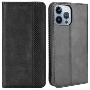 Retro Texture Wallet Cover for iPhone 14 cover - Black