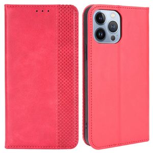 Retro Texture Wallet Cover for iPhone 14 cover - Red