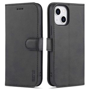 AZNS iPhone 14 Scratch Resistant Wallet Stand Cover - Black